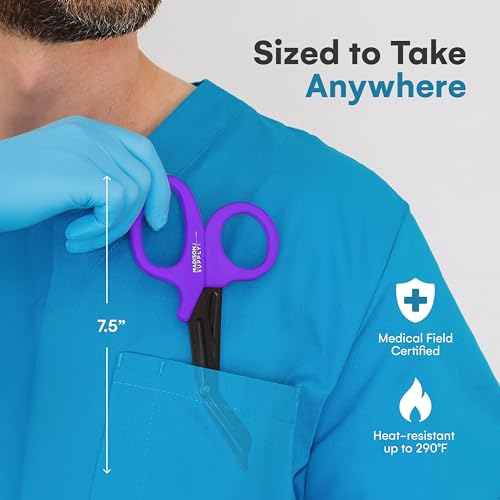 Image of Madison Supply Medical Scissors, EMT and Trauma Shears - 7.5 Inch Quality Stainless Steel Bandage Scissors - Fluoride-Coated with Non-Stick Blades - 2 Pack (Pink /Purple)