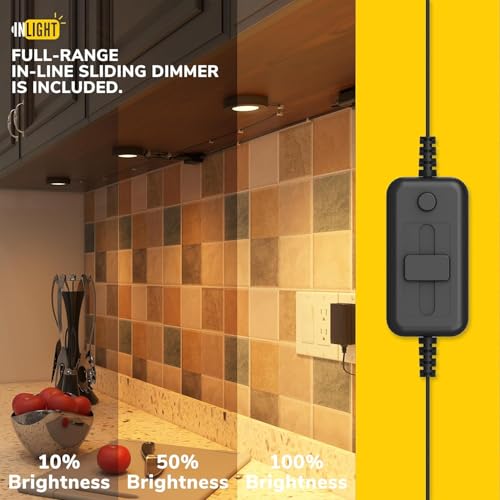 Image of GETINLIGHT 2.75-Inch LED Puck Light Kit, 6-Pack, Plug-in, 3000K, Black | Warm white light, 12V plug-in kit with in-line dimmer, recessed /surface mount. Model: IN-0102-6-BK