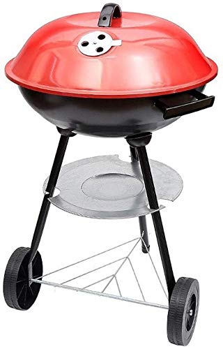 ZXCVB 17IN Barbecue Grill Stainless Steel Triangle Apple Stove Portable Household Round Grill Red Metal Upper Damper Metal Storage Tray Fixed Tripod Portable Moving Wheel