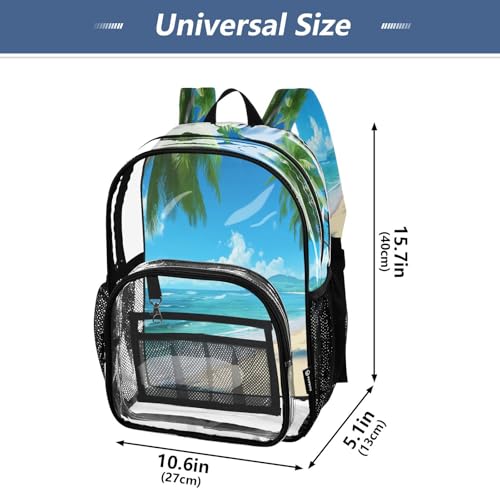 Palm Sea Beach Clear Backpack - Stadium Approved Large 15.7-inch Waterproof Transparent Bag for Sports, Concerts, Work, Travel#1404
