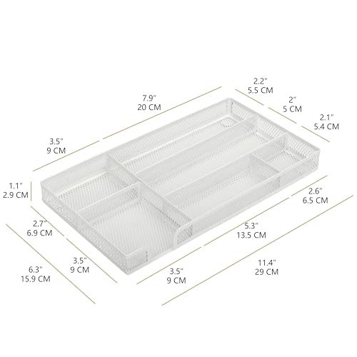 Exerz Bandeja organizadora de malla, inserto de cajón de escritorio de metal con 6 compartimentos, organizador apilable de cajones de oficina para papelería, maquillaje y accesorios (blanco) - imagen 2