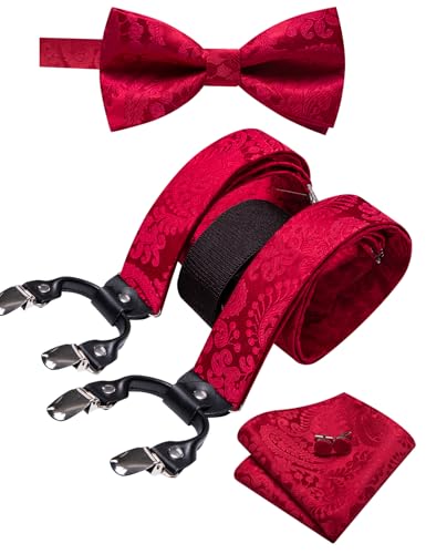 Image of YOHOWA Men Suspenders 6 Clips Strength Adjustable Y Braces Pre-Tied Bow Tie Set Formal Wedding Party