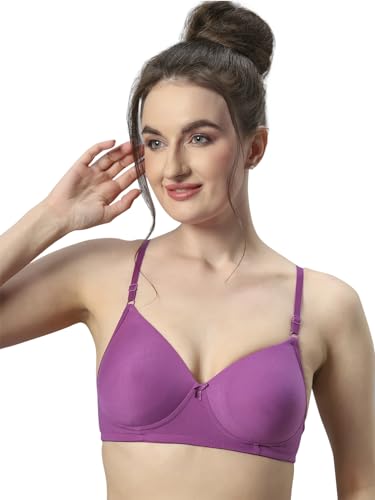 Image of Sonari 007 Wire Free Padded Bra | Medium Padding for Support, Medium Coverage, Soft Cotton Polyester Material, Adjustable Straps with Hook & Eye Closure, Wash Only Pink Purple