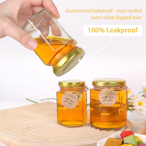 SZUAH 6 oz Mini Honey Jars with Dipper 30 Pack, Glass Hexagon Honey Jar for Wedding Favors,Party Favors, Holiday Gifts, and Thank You Gifts(180ml, Set of 30)