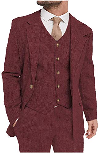 Men's Suit 3 Piece Tweed Wool Classic Elegant Slim Fit Prom Wedding Grooms Jacket+Vest+Pant4