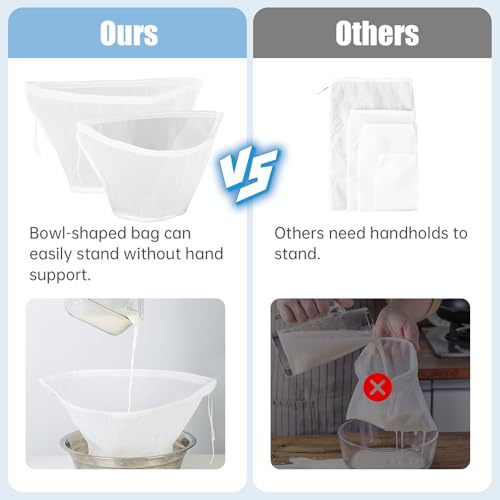 Amicmilano 2Pack(1X200 Micron & 1X125 Micron) Bowl-Shaped Nylon Nut Milk Bag, Reusable Cheese Cloths Bag For Straining, Fine Mesh Food Strainer Bag thumb #5