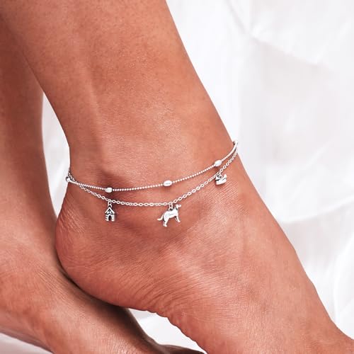 Image of CHIC & ARTSY 925 Sterling Silver Ankle Bracelets for Women, Adjustable Layered Foot Chains with Nature & Symbol Charms, Lightweight Comfort Fit Boho Beach Everyday Jewelry