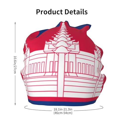 Cambodian-Flag Children Hip Hop Knitted Hat Kids Elastic Leisure Knit Cap Warm Sleep Beanies Black2