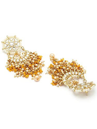 Image of Karatcart Yellow Crystal and Pearl Kundan Dangler Earrings for Women
