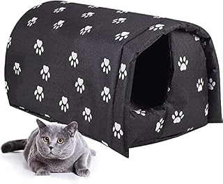 Cat Houses for Outdoor Tent in Winter Thickened Weatherproof Foldable, Stray Feral Cats Dogs Shelter (Black,M-15.8''x17.7''x13.8'')
