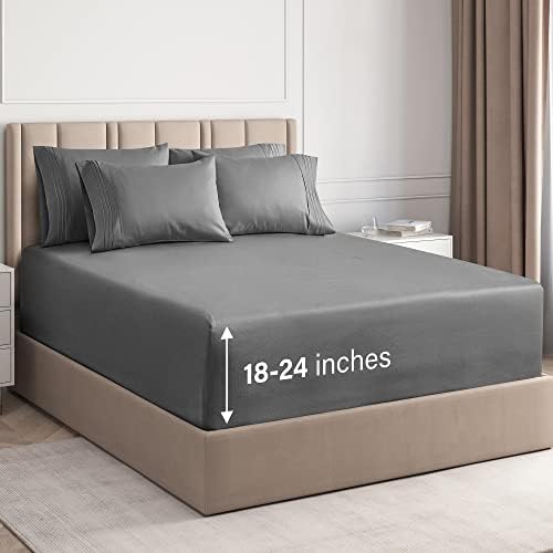 Extra Deep Pocket Sheets - 6 Piece Sheet Set - King Size Sheets Deep Pocket - Extra Deep Bed Sheets - Deep King Fitted Sheet Set - Super and Ultra Deep Sheets - For Deep Pockets Mattress - Fits Easily