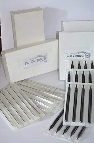 100 Pieces Tattoo Mixed Needles- 3RL, 5RL, 7RL, 9RL, 3RS, 5RS, 7RS, 9RS, 5MS, 7MS Manufactured By Skin Companion Free with Transfer Stencil Paper 5 Sheets (100 Mixed Needles + 100 Long Tips)