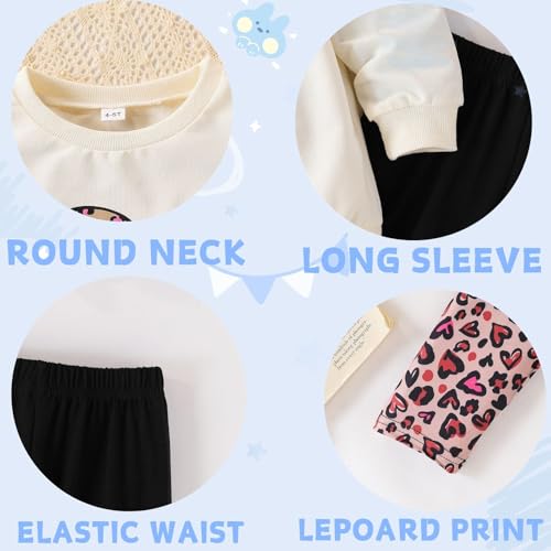 Image of OLMRJKD Kids Toddler Girls Clothes Figure Graphic Drop Shoulder Top Pullover Spotted Print Pants Fall Winter Outfit Set