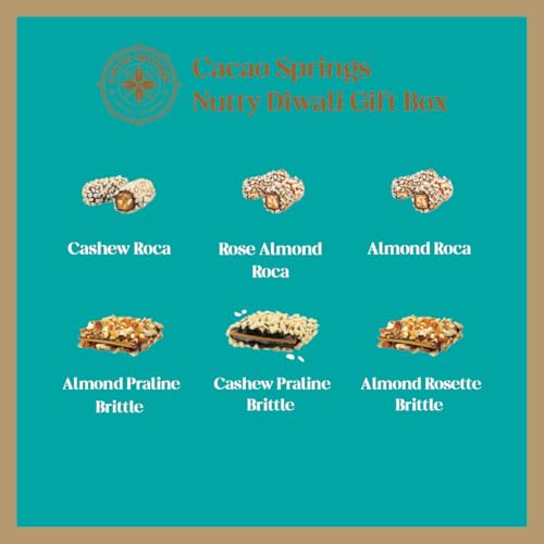 Image of Cacao Springs Nutty Diwali Gift Box - Assorted Chocolates Combo Pack - Crunchy Brittle & Roca with Mixed Nuts (Almond & Cashew Nuts) - Premium Chocolate Box For Gift - 7 Each x 2 = 14 Pieces