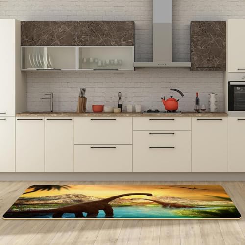 Tapete de cocina de 2 piezas absorbente con diseño de dinosaurio de montaña 3