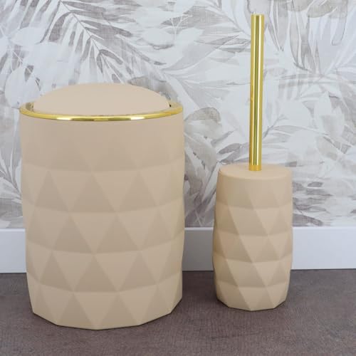 LiKeKa® Set di accessori da bagno, 2 pezzi, secchio cosmetico da 6 l, con scopino, igienico e moderno, pattumiera con coperchio e spazzola in acciaio inox, design elegante per bagno e WC degli ospiti