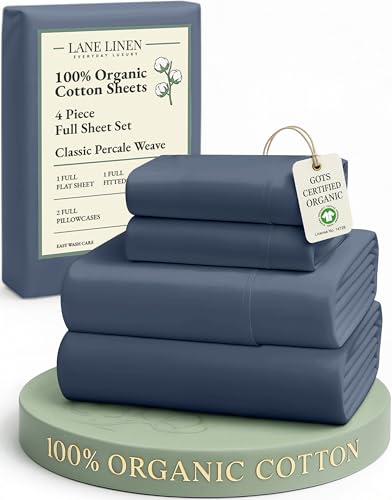 LANE LINEN Organic Cotton Full Sheet Set, Estate Blue