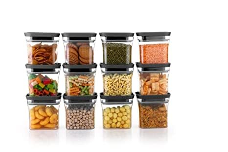 Unbreakable Kitkat Square Plastic Containers Set for Kitchen, Grocery Storage, 600 ML, Air-Tight (Black, 6)
