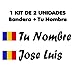 Autocollant vinyle drapeau Roumanie + votre nom - vélo, casque, pelle de Padel, Monopatin, voiture, moto, etc. Kit de deux Vinyles (Noir)