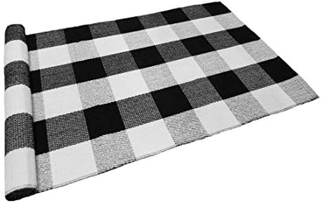 LEVINIS Outdoor Doormat 3×2- Durable and Machine Washable Black and White Outdoor Mat Cotton Farmhouse Porch Rugs Hand-Woven Buffalo Plaid Door Mats for Front Porch Decor