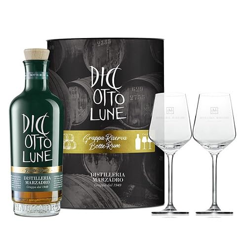 Marzadro Diciotto Lune Riserva Rum – Exklusives Grappa-Geschenkset mit 2 Harmony Gläsern (1 x 0,5l)