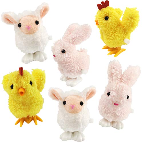 Bstaofy 6pcs Wind up Animal Easter Toy Kit Hop Chick Bunny Jumping Plush Assorted Fuzzy Flipping Bounce Kids Stuffed Gift Set Egg Hunt Clockwork Prop Dancing Sheep Party Favor , 3â€™â€™