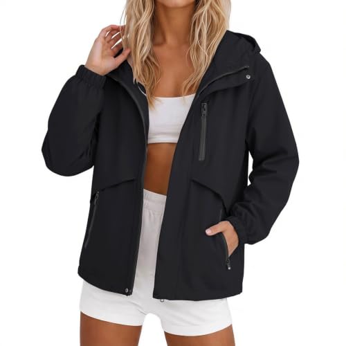 Image of Ladies Rain Jackets Waterproof Lightweight Hooded Full Zip Windbreaker