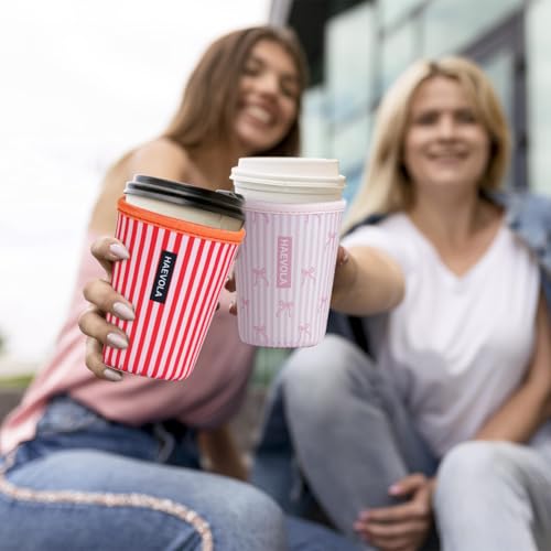 Image of Reusable Insulated Neoprene Iced Coffee Cup Sleeve, Durable Drink Sleeve for Cold Beverages, Beverage Holder for Iced Coffee (Red Stripes)