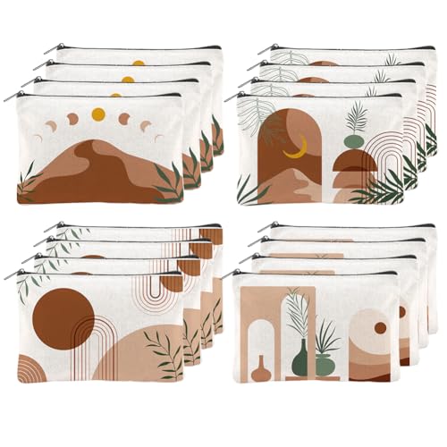 Hobbspring 16Pcs Boho Cosmetic Bags Rainbow Retro Makeup Bags Sunshine Canvas Makeup Pouch 5.9x9.06 Inch Polyester Travel Toiletry Pouch with Zipper for Women Party Shopping