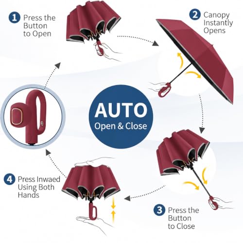 Image of Seniny Windproof Travel Umbrella, Automatic Umbrellas for Rain, Portable & Compact Umbrellas for Backpack, Strong UV for Protection, Folding Small Sun Umbrella for Car, Walking, Coral Pink, 38 inches