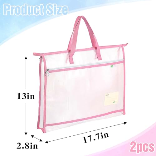 Image of 2 Pcs A3 Project Bag for Quilting Craft Storage for Quilters Clear Mesh Design Art Supply Bag Artwork Storage Organize for Artworks Charts and Teaching Material Multipurpose