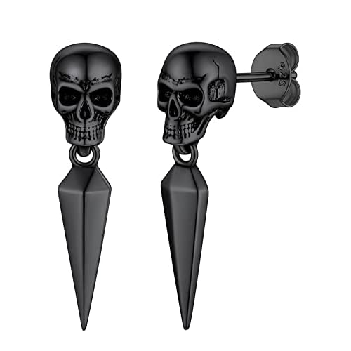 Sterling Silver Skull Stud Earrings Women's Statement Dangling Skeleton Ear Charms