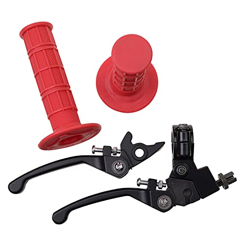 Goofit 7/8" Handlebar Folding Left And Right Clutch Brake Lever With Red Hand Grips Replacement For Rfz Crf Klx Ttr 125Cc Thumpstar 50Cc 70Cc 110Cc 150Cc Pit Dirt Bike Motorcycle #TOP1