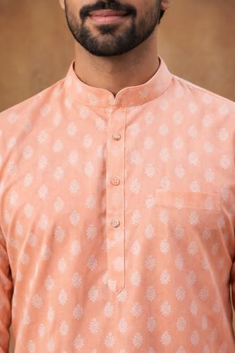 Image of Amazon Brand - Tavasya Men Floral Printed for Regular Fit Kurtas | Ethnic Wear | Festive | Cotton Blend | Knee Length
