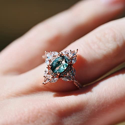 1.5 ct Oval Natural Moss Agate Engagement Ring 10K 14K 18K Rose Gold Promise Ring Women Moissanite Wedding Ring3