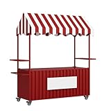 Mobiler Lebensmittelständer für den Außenbereich, mit 2 Etagen, für Bauernmärkte und Veranstaltungen, Rot, 140 cm, ideal für Lebensmittel-LKW und Catering im Freien