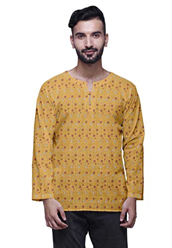 Atasi Printed Cotton Long Sleeve Shirt Casual Short Kurta for Men Summer Wear