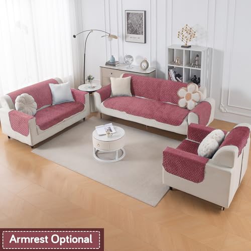Image of HOKIPO Quilted Sofa Cover 6 Seater Set - Washable 3+2+1 Sofa Panel for Seat & Back | 'Quilt Classic' Pink (IN-927+926+925 * 2-Onion)