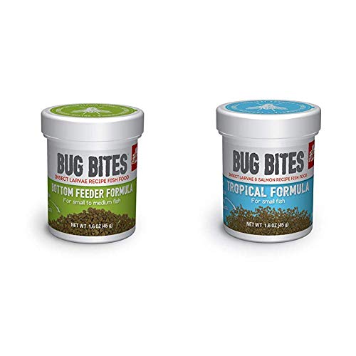 Fluval A6586 Bug Bites Bottom Feeder Granules 1.59 oz, Small to Medium Fish A6577 Bug Bites Tropical Fish Small Granules 1.59 oz, Small to Medium Fish