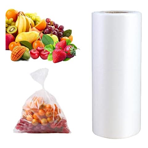 SJPACK Plastic Produce Bag, Clear Food Storage bags, 12 X 16 Inches on a Roll, Food Storage Bags for Fruits, Vegetables, 350 Bags,1Roll Cover