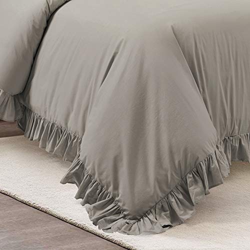 Image of Lush Decor Reyna Ruffle Cotton Duvet Cover Set 3 Piece Set Full / Queen, Gray - Queen Size Bedding Set - Gray Duvet Queen- Ruffled Bedding - Coquette Decor