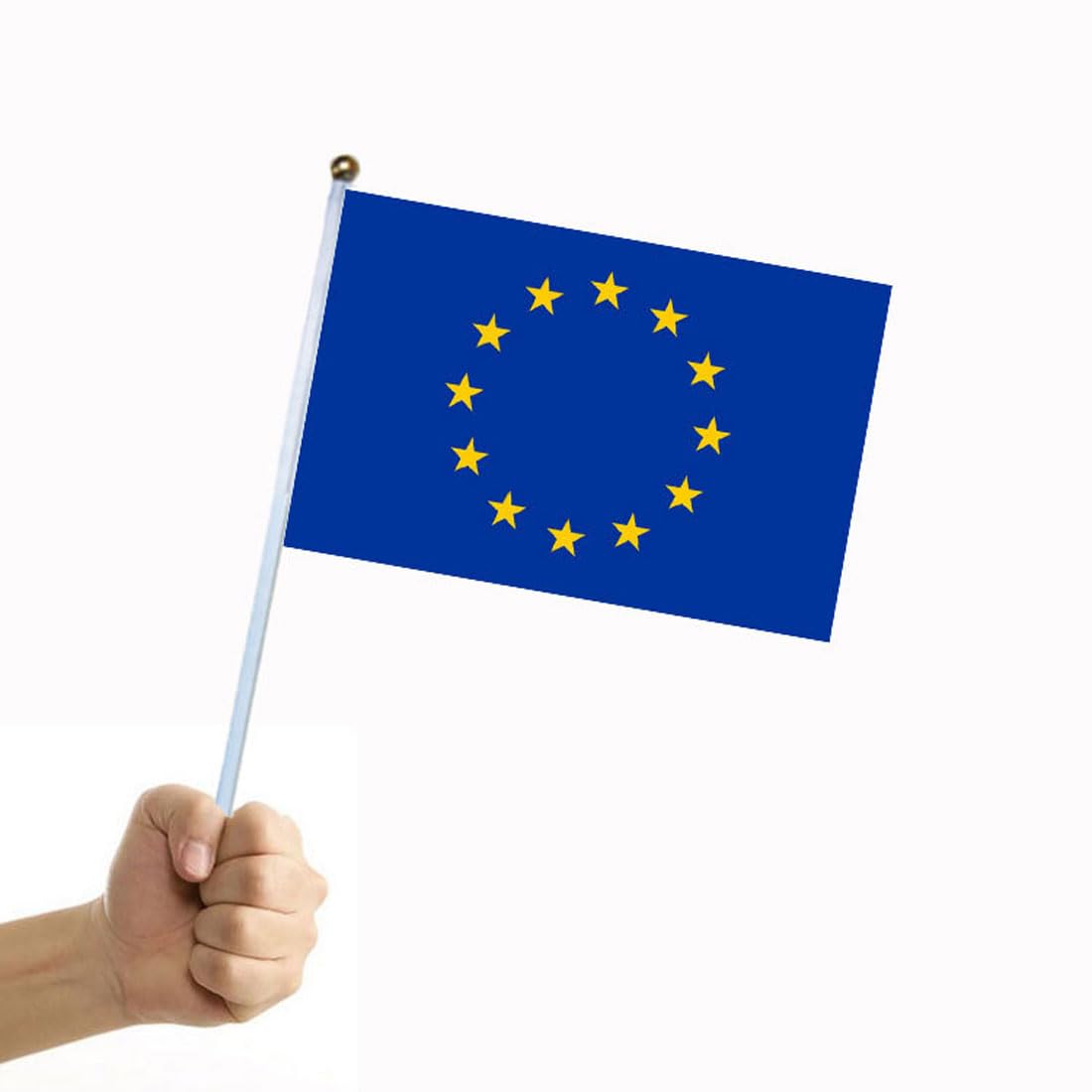 Pack De 10 Banderas De La Unión Europea – Mini Bandera Con Palo, 14x21 Cm, 100% Poliéster, Ideal Para Eventos Deportivos Y Fiestas Patrias