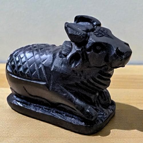 Estatua Nandi de Mármol Negro 3 Pulgadas 290g Artesanal