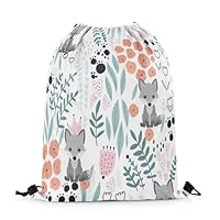 Homewish Kawaii Fox Drawstring Bags 33 x 40 cm,Cute Animal Fox Draw String Back Bag,Wildflowers Botanical Floral String Backpack,Romantic Love Pattern Drawstring Backpack