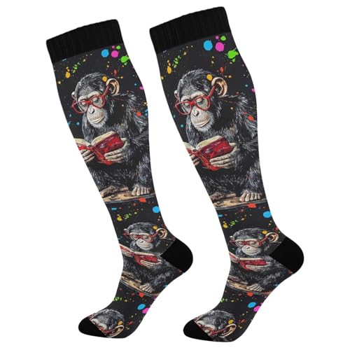 Chimpanzee Star Book Two Pairs Fun Socks Warm Soft Daily Outfit Wear Resisting Easy To Stretch One Size Socks