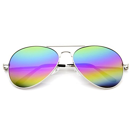 Women's Classic Pilot Aviators Sunglasses Metal Frame, Rainbow Lens UV Protection Trendy Fashion Eyewear
