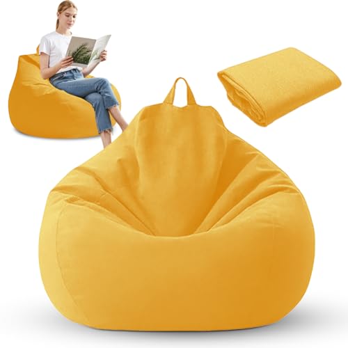 Zinueen Fodera per pouf senza imbottitura (XL 100x120 cm) – Pouf per esterni per adulti e camerette per bambini | Lino-cotone | Pouf per gaming, soggiorno e giardino (Giallo)