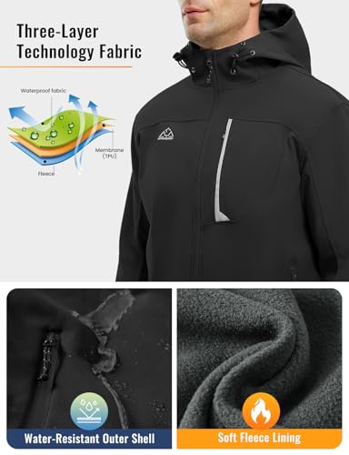 Rdruko Men's Soft Shell Jacket Fleece Lined Waterproof Lightweight Outdoor Hiking Hooded Winter Jacket3