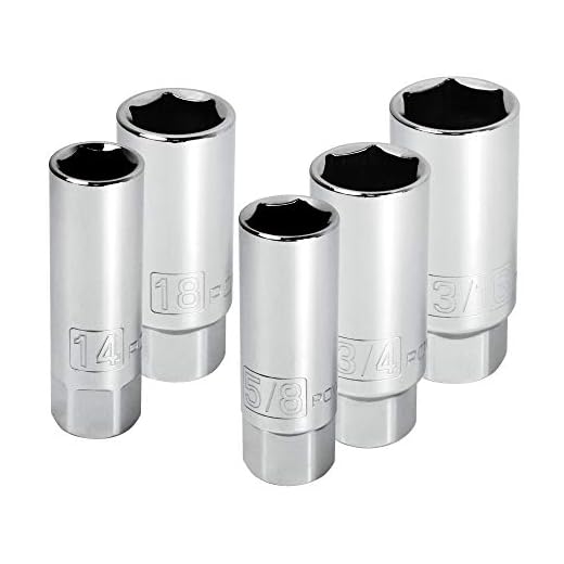 Powerbuilt 3/8-Inch Drive Spark Plug Socket Set, 6 Point, Deep Thin Wall, 5 Piece Metric and SAE - 640855, Grey