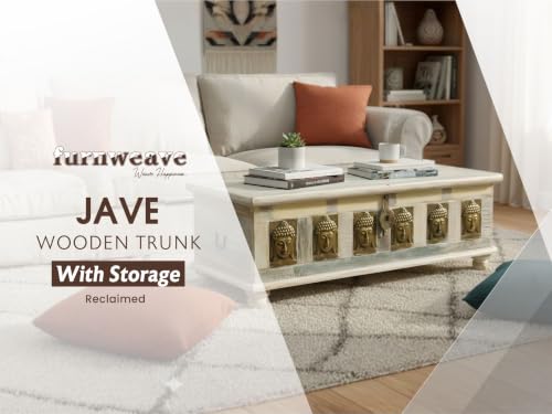 Image of Jaio Wooden Trunk Box for Storage | Solid Wood Coffee Table for Living Room | Handcrafted Center Tea Table with Sandook Storage for Living Room | Pitara for Home & Bedroom (White Reclaimed)